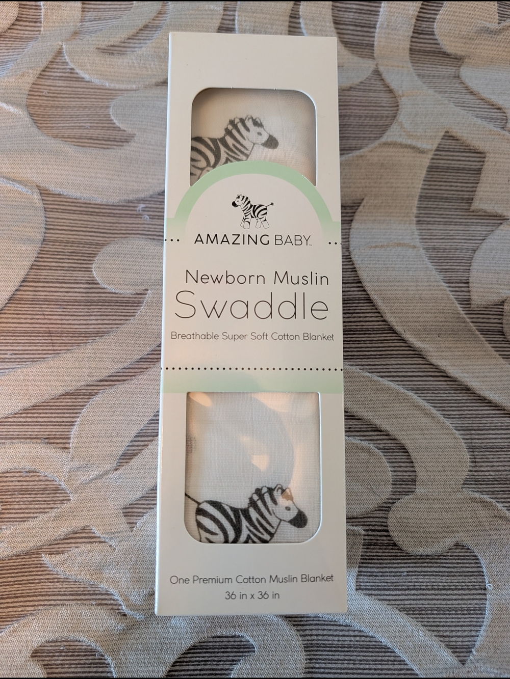 Amazing Baby Premium Cotton Newborn Muslin Swaddle - Zebra Print NIB